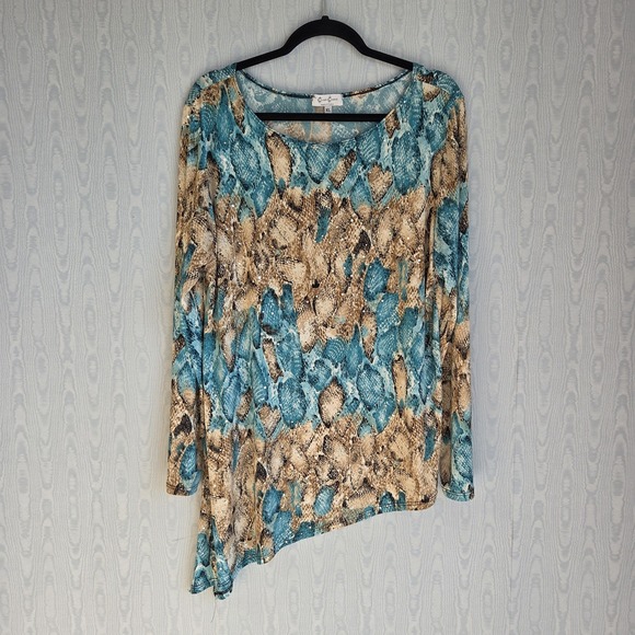 Cover Charge Tops - Cover Charge Womens XL Snakeskin Top Asymmetrical Tunic Sequin Liquid Knit Y2K